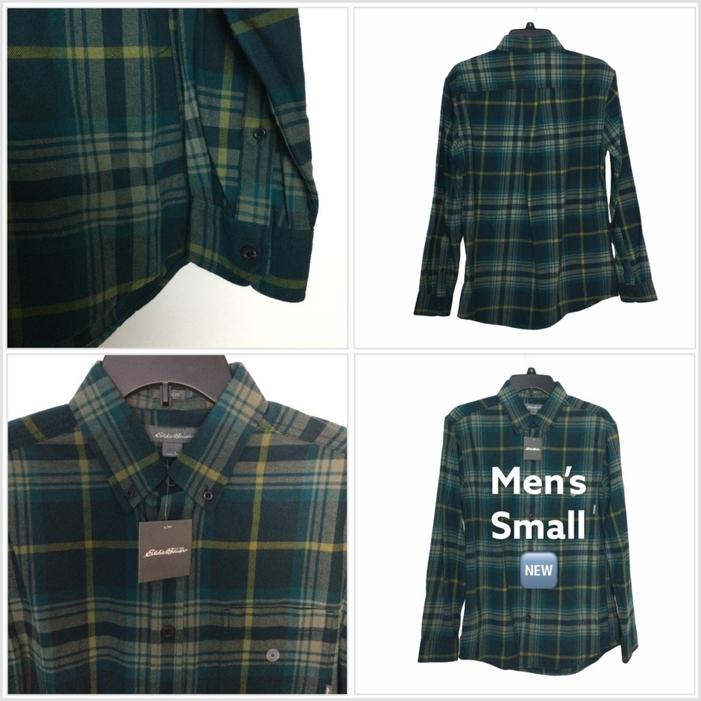 Men’s Eddie Bauer Small 34 - 36 Flannel Shirt Button Green Olive Long Sleeve NWT